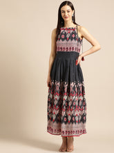 Load image into Gallery viewer, Queen ellie Women Navy Blue &amp; Off-White Printed Maxi Dress
