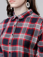 Load image into Gallery viewer, Queen ellie Women Navy Blue Checked Shirt Dress
