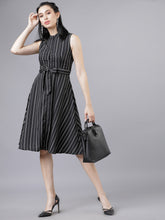 Load image into Gallery viewer, Queen ellie Women Black &amp; White Fit and Flare Dress
