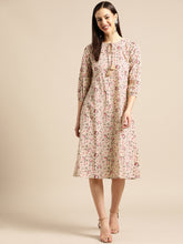 Load image into Gallery viewer, Queen ellie Women Beige &amp; Red Floral Print A-Line Dress
