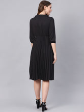 Load image into Gallery viewer, Queen ellie Women Black Solid Accordian Pleats A-Line Dress
