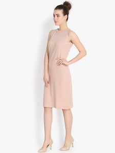 Queen ellie Women Peach-Coloured Striped Sheath Dress