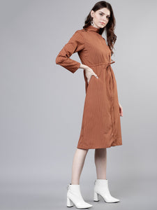 Queen ellie Women Brown Solid Shirt Dress