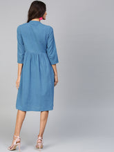 Load image into Gallery viewer, Queen ellie Women Blue Solid A-Line Dress
