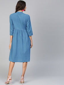 Queen ellie Women Blue Solid A-Line Dress