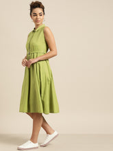 Load image into Gallery viewer, Queen ellie Women Green Solid Shirt Dress
