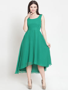 Queen ellie Women Green Solid Fit and Flare Dress