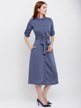 Load image into Gallery viewer, Queen ellie Women Blue Solid Shirt Dress
