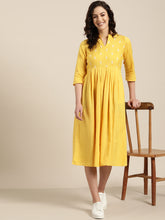 Load image into Gallery viewer, Queen ellie Women Yellow &amp; White Solid A-Line Dress
