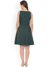 Load image into Gallery viewer, Queen ellie Allen Solly Women Olive Green Self Design Fit and Flare Dress
