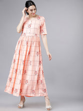 Load image into Gallery viewer, Queen ellie Women Peach-Coloured Checked Maxi Dress
