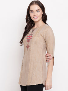 Queen ellie Women Brown Solid A-Line Kurti