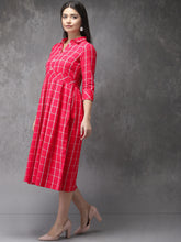 Load image into Gallery viewer, Queen ellie Women Pink &amp; White Checked Fusion A-Line Kurta
