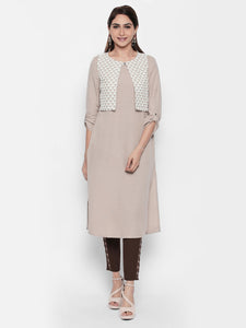 Queen ellie Women Beige & Grey A-Line Kurti