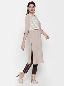 Queen ellie Women Beige & Grey A-Line Kurti