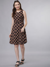 Load image into Gallery viewer, Queen ellie Women Black Checked Fit and Flare Dress
