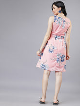 Load image into Gallery viewer, Queen ellie Women Pink &amp; Blue Floral Print Fit and Flare Dress
