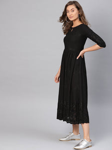 Queen ellie Women Black Embroidered A-Line Dress