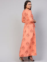 Load image into Gallery viewer, Queen ellie Women Peach-Coloured &amp; Red Printed Maxi Dress
