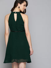 Load image into Gallery viewer, Queen ellie Women Green Solid Fit and Flare Dress
