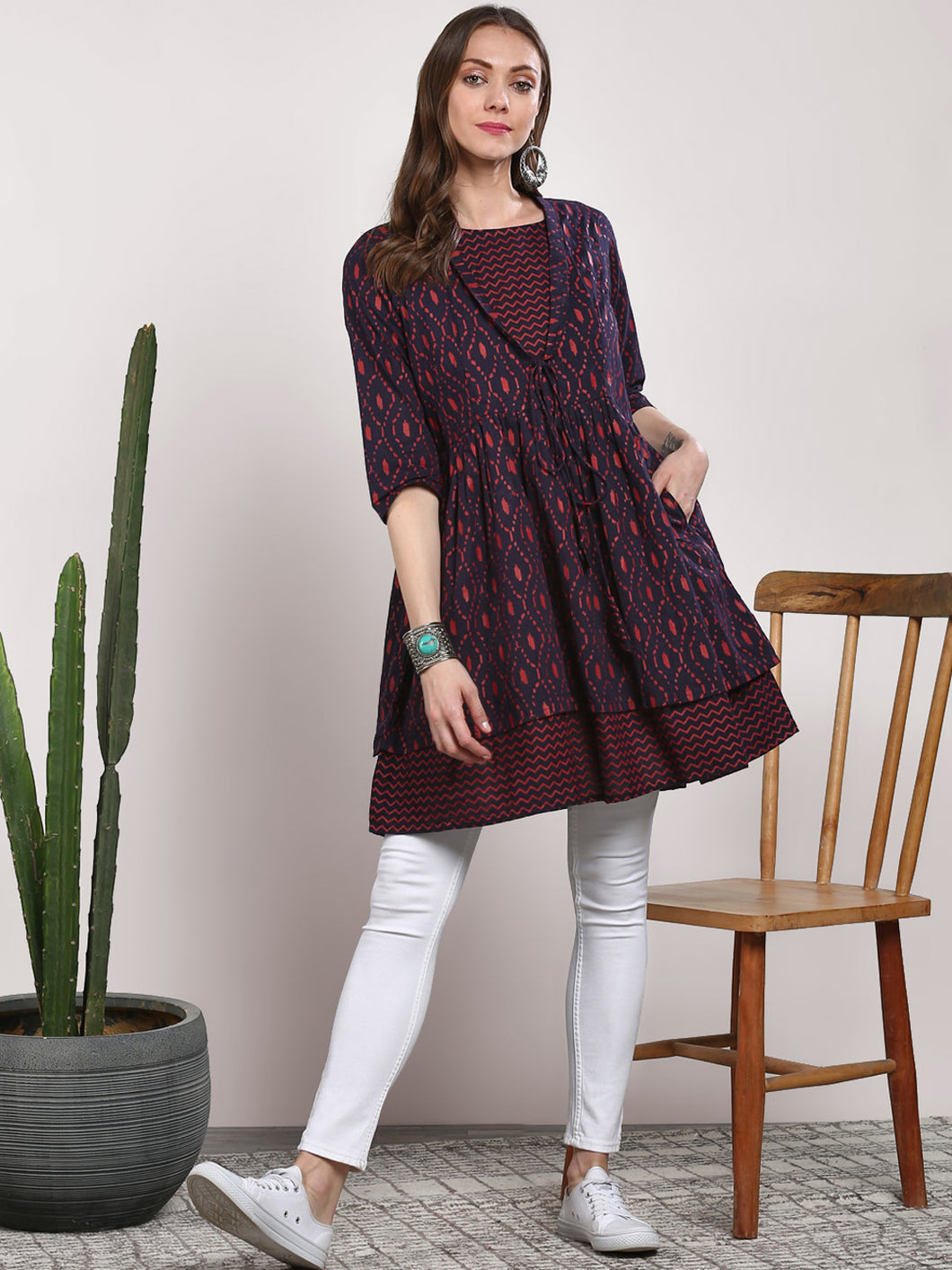 Queen ellie Navy Blue Printed Tunic