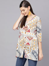 Load image into Gallery viewer, Queen ellie Women Off White &amp; Mustard Yellow Printed Straight Kurti
