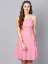 Load image into Gallery viewer, Queen ellie Women Pink Solid Fit and Flare Dress
