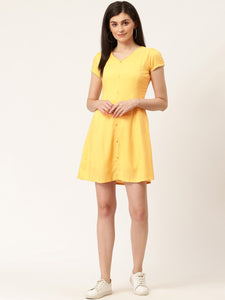 Queen ellie Women Mustard Yellow Solid A-Line Dress