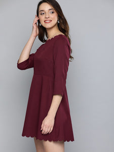 Queen ellie Women Burgundy Solid A-Line Dress