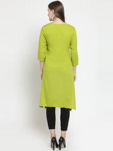 Queen ellie Women Green Solid Straight Kurti