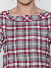 Load image into Gallery viewer, Queen ellie Women Red &amp; Grey Checked A-Line Kurti
