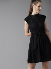 Load image into Gallery viewer, Queen ellie Women Black Solid Fit and Flare Dress
