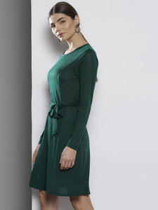 Queen ellie Women Green Solid A-Line Dress