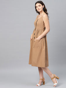 Queen ellie Women Brown Solid Empire Dress