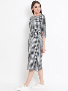 Queen ellie Women Black Checked Fit and Flare Dress