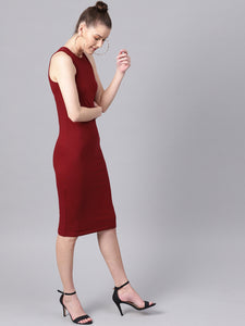 Queen ellie Women Maroon Solid Bodycon Dress