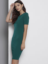 Load image into Gallery viewer, Queen ellie Women Teal Green Solid Sheath Dress
