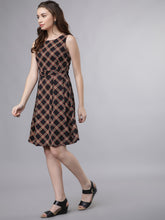 Load image into Gallery viewer, Queen ellie Women Black Checked Fit and Flare Dress
