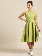 Load image into Gallery viewer, Queen ellie Women Green Solid Shirt Dress
