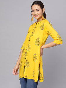 Queen ellie Women Yellow Floral Print Straight Kurti