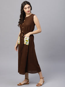 Queen ellie Women Brown Solid A-Line Dress