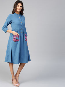 Queen ellie Women Blue Solid A-Line Dress