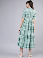 Load image into Gallery viewer, Queen ellie Women Green Checked Fit and Flare Dress
