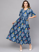 Load image into Gallery viewer, Queen ellie Women Blue &amp; White Printed Maxi Dress
