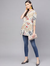 Load image into Gallery viewer, Queen ellie Women Off White &amp; Mustard Yellow Printed Straight Kurti
