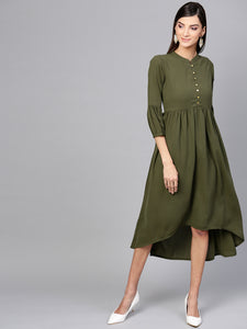 Queen ellie Women Olive Green Solid A-Line Dress