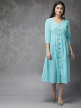 Load image into Gallery viewer, Queen ellie Women Turquoise Blue Solid A-Line Fusion Kurta
