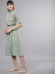 Queen ellie Women Green Checked Shirt Dress