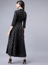 Load image into Gallery viewer, Queen ellie Women Grey &amp; Black Checked Empire Dress
