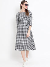 Load image into Gallery viewer, Queen ellie Women Black Checked Fit and Flare Dress
